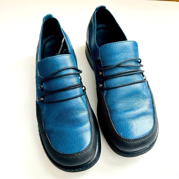 Dansko Janika Blue Leather Lace Up Casual Platform Oxford Clogs - Picture 1 of 7